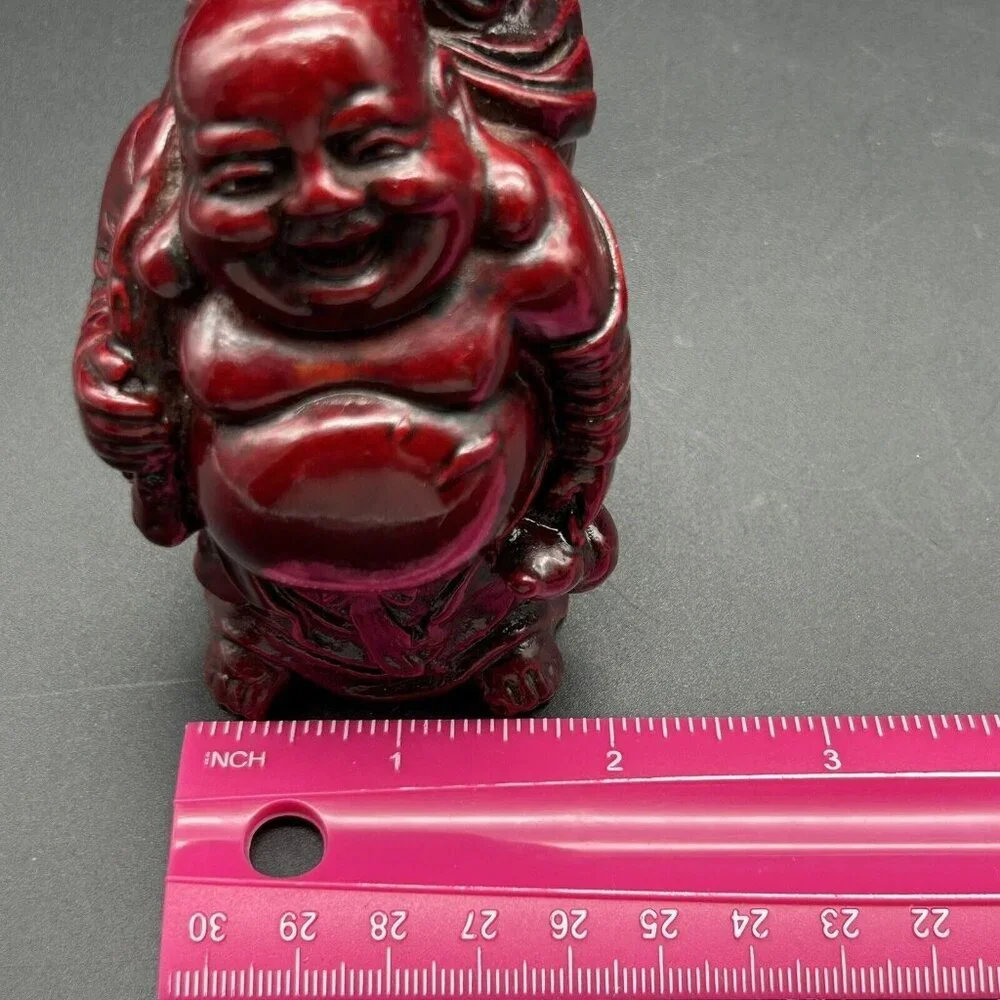 Buddha Figure Hotei Figurine Mahogany Red Resin 4